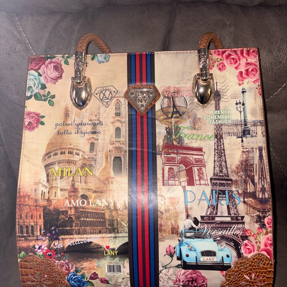 Multicolor Paris and Milan Print Tote Bag